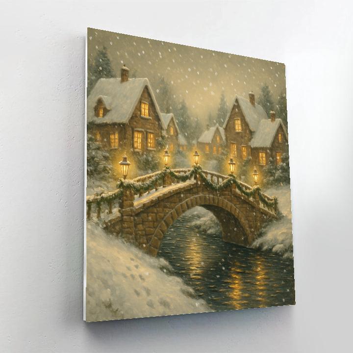 Christmas Lantern Bridge Over The Village River Number painting