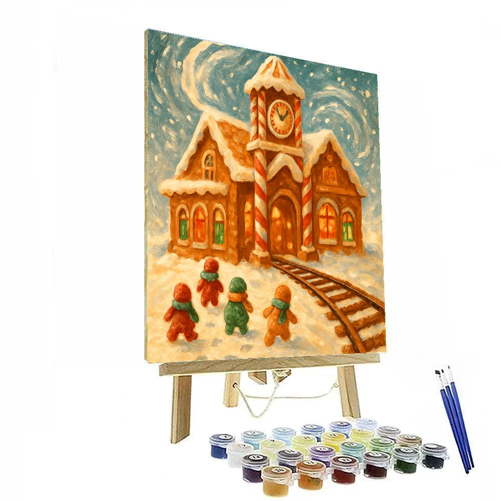 Gingerbread Train Station In A Sugar Blizzard Number painting