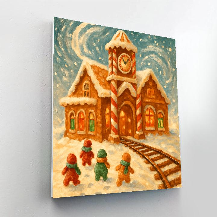 Gingerbread Train Station In A Sugar Blizzard Number painting