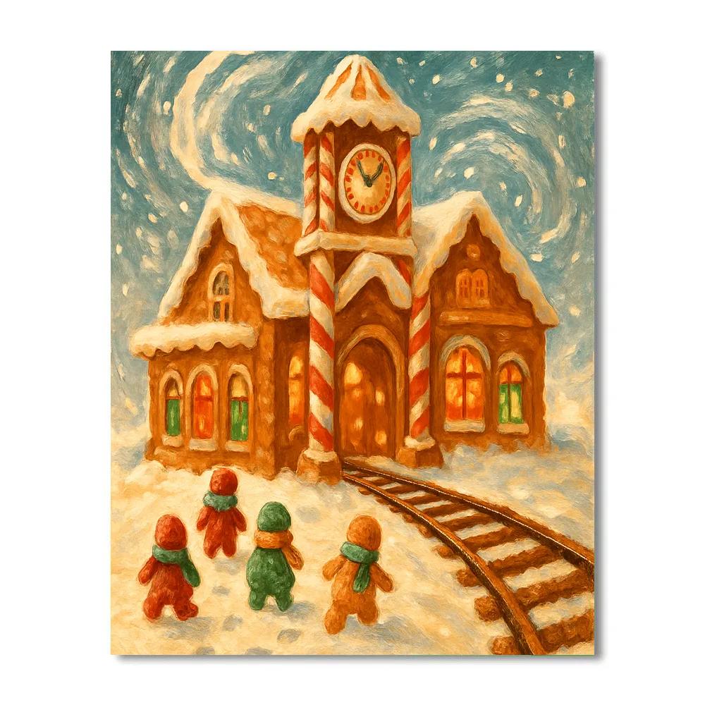 Gingerbread Train Station In A Sugar Blizzard Number painting
