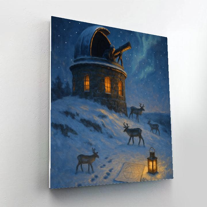 Snowy Reindeer Observatory On The Hill Paint by numbers kits