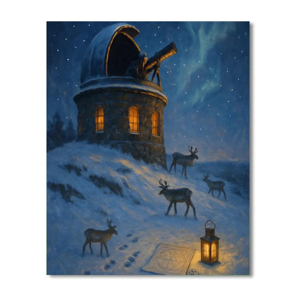 Snowy Reindeer Observatory On The Hill Paint by numbers kits