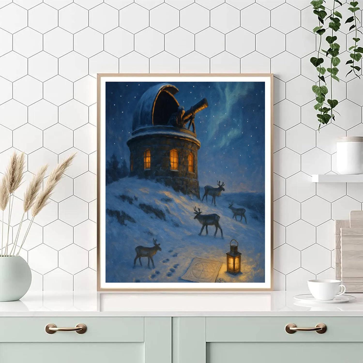 Snowy Reindeer Observatory On The Hill Paint by numbers kits