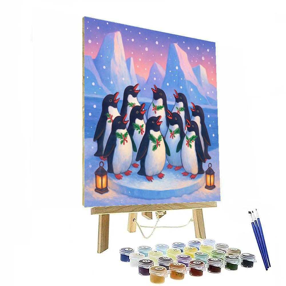 Penguin Christmas Choir On The Ice Stage Numbered painting kits
