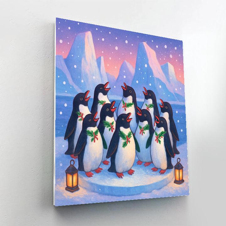 Penguin Christmas Choir On The Ice Stage Numbered painting kits