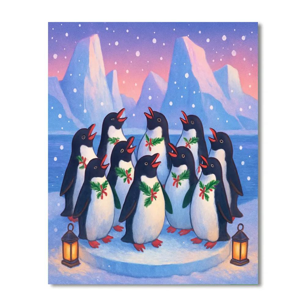 Penguin Christmas Choir On The Ice Stage Numbered painting kits