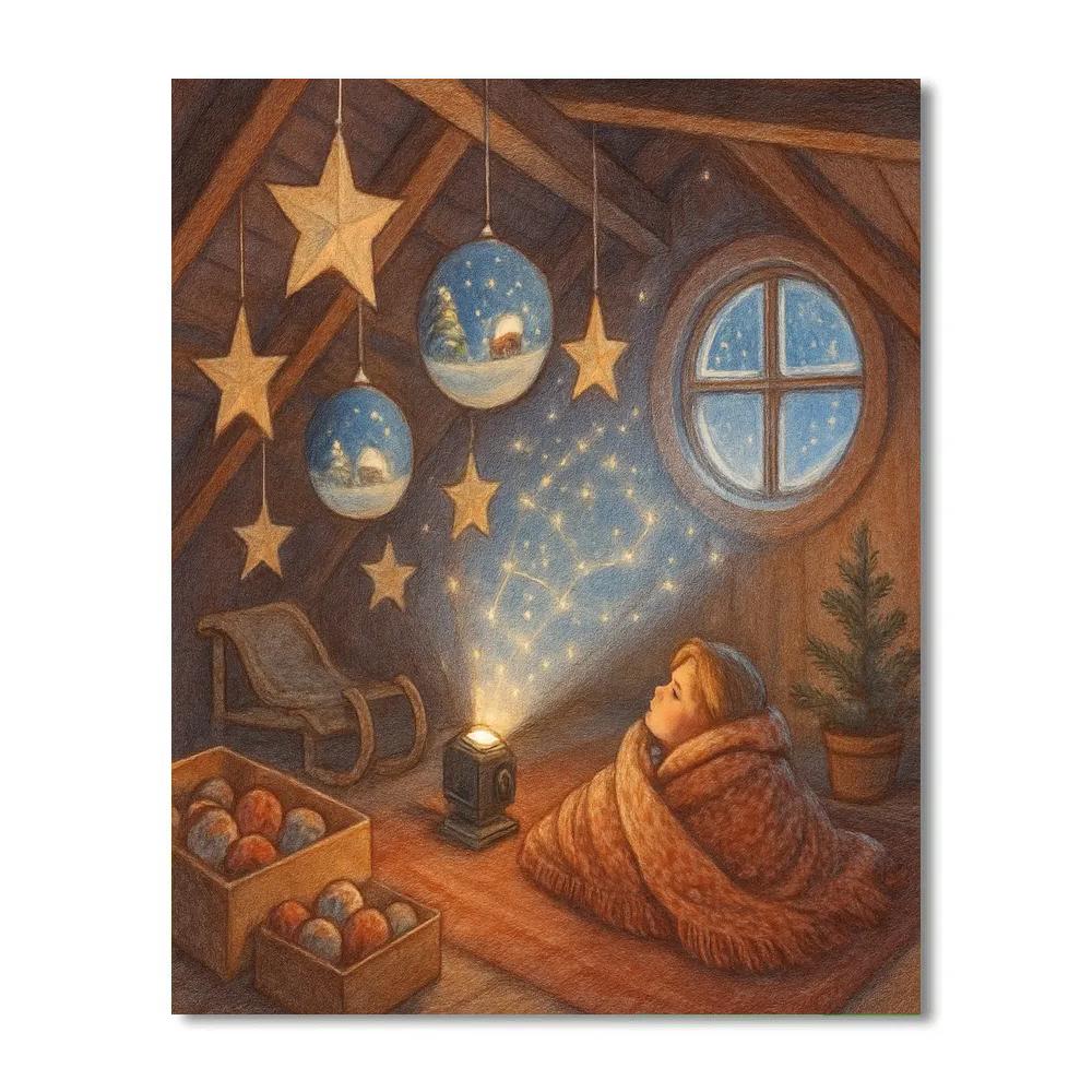 Christmas Attic Planetarium Of Paper Stars Paint by numbers art