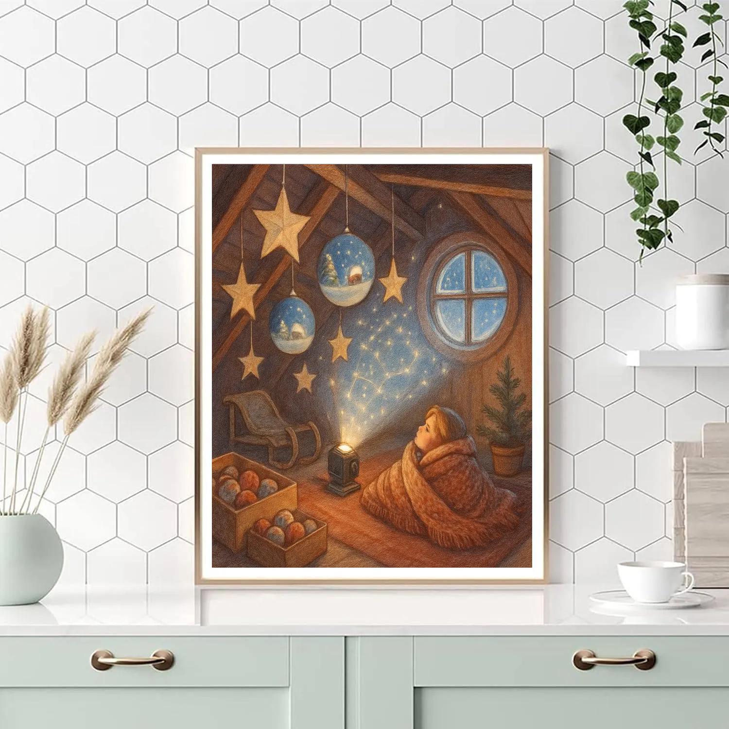 Christmas Attic Planetarium Of Paper Stars Paint by numbers art