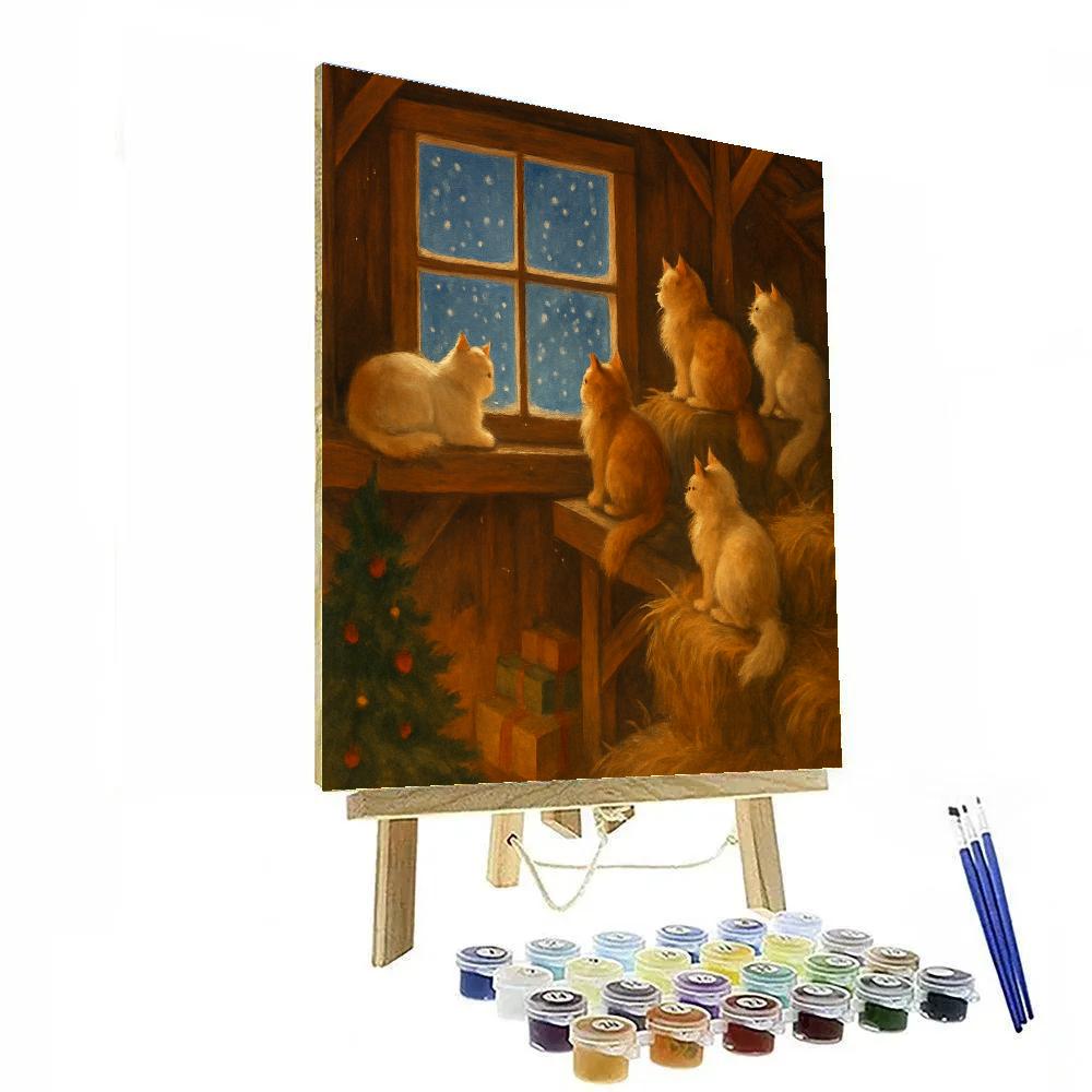 Christmas Cats Watching The Snow From The Loft Paint by numbers art