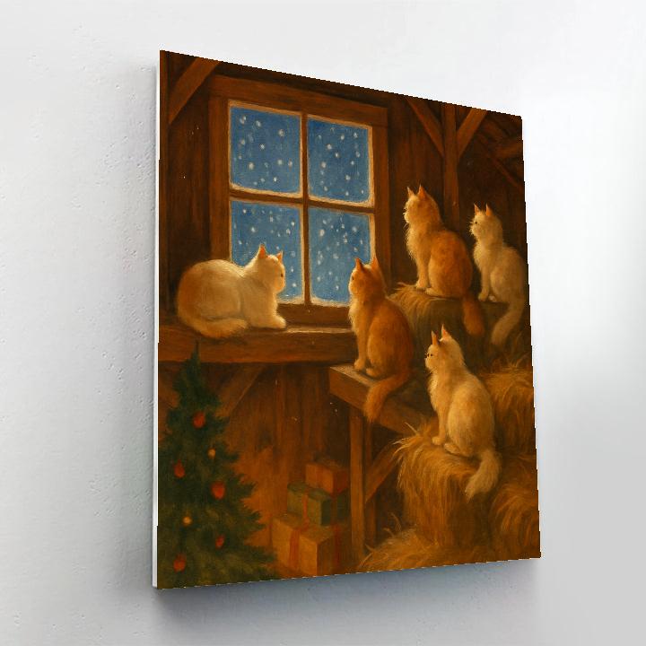 Christmas Cats Watching The Snow From The Loft Paint by numbers art
