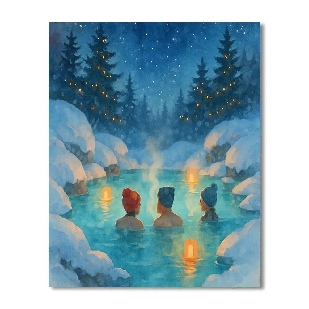 Christmas Hot Spring In The Snowy Valley painting number kit