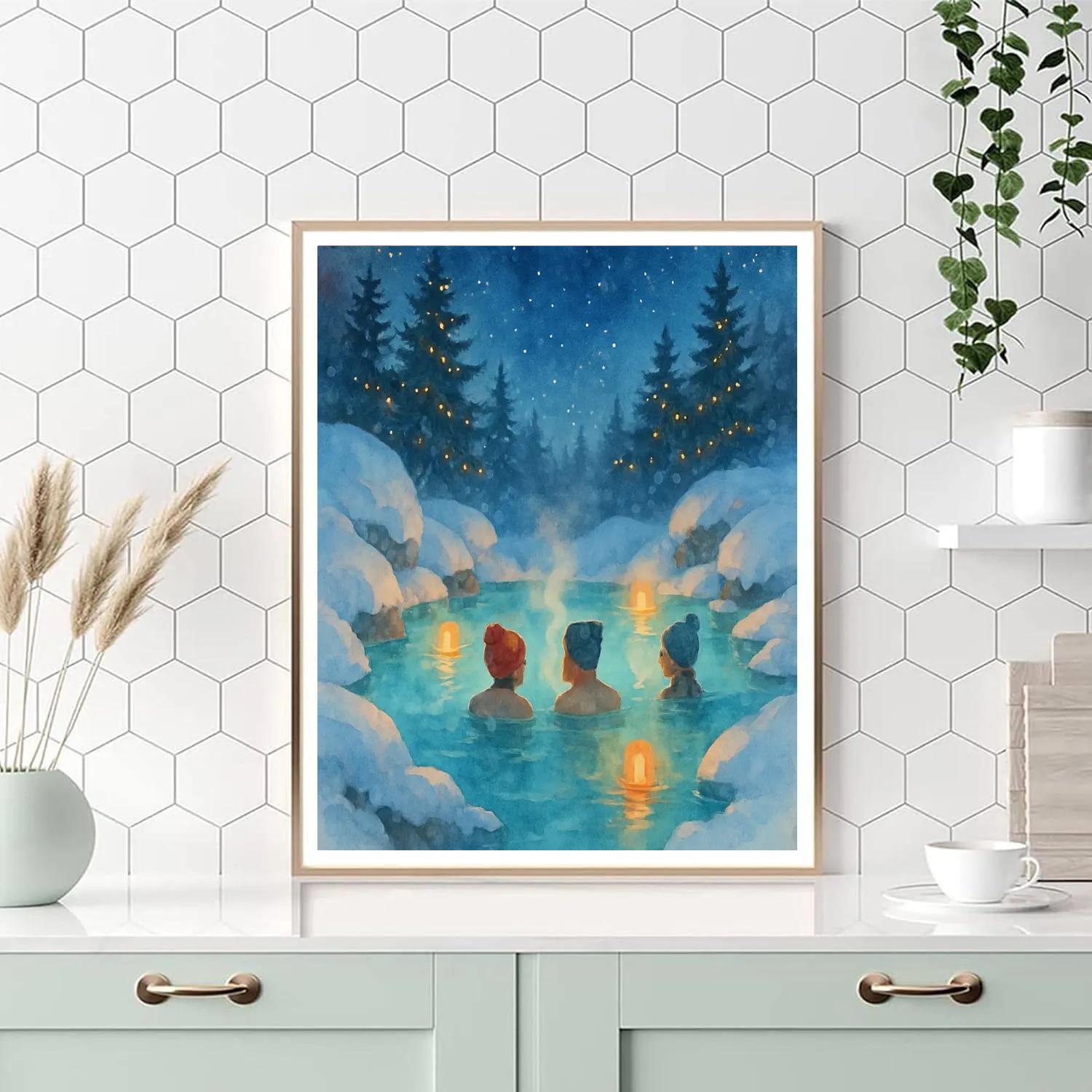 Christmas Hot Spring In The Snowy Valley painting number kit