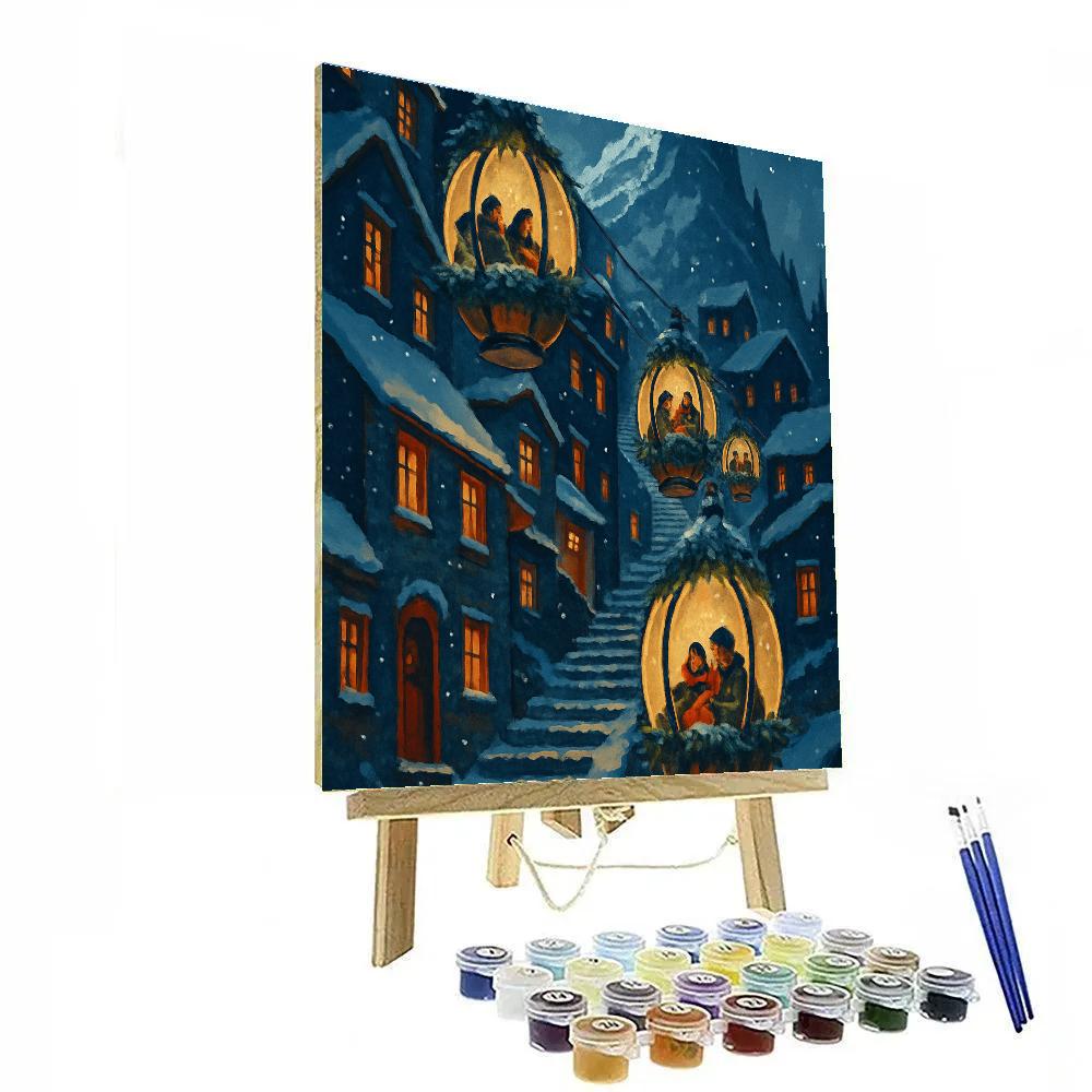 Christmas Lantern Lift In The Mountain City paint by number