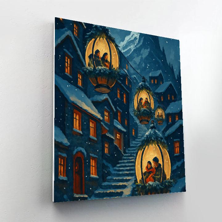Christmas Lantern Lift In The Mountain City paint by number