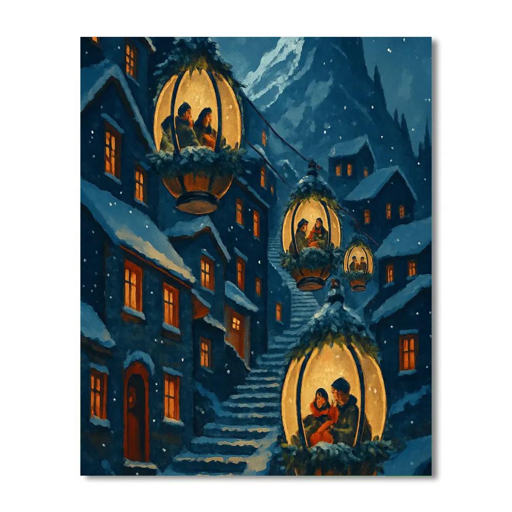 Christmas Lantern Lift In The Mountain City paint by number