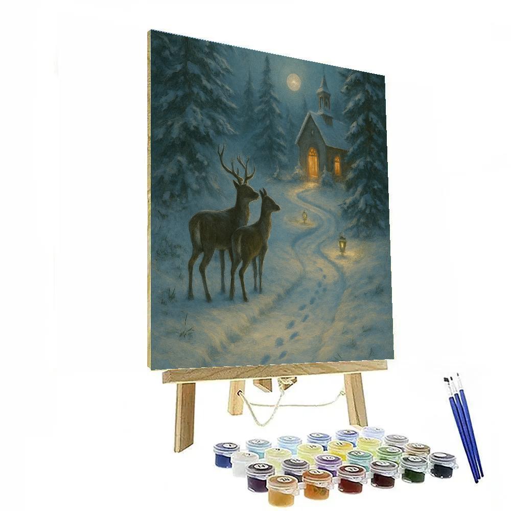 Snowy Deer Path To The Hidden Chapel Painting by numbers kit