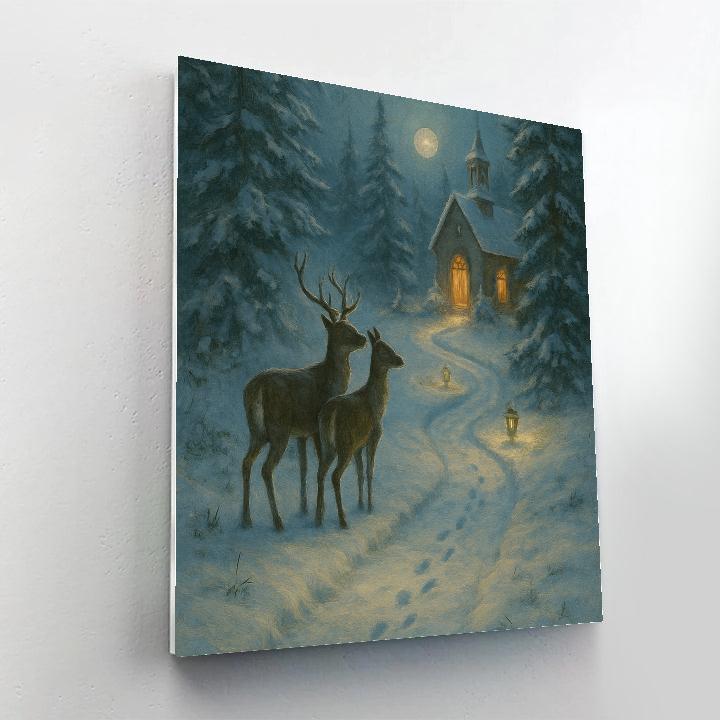 Snowy Deer Path To The Hidden Chapel Painting by numbers kit