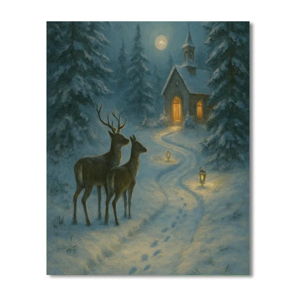 Snowy Deer Path To The Hidden Chapel Painting by numbers kit