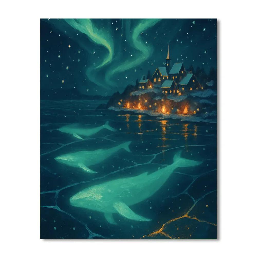 Christmas Polar Night Whale Lights Painting by numbers kit