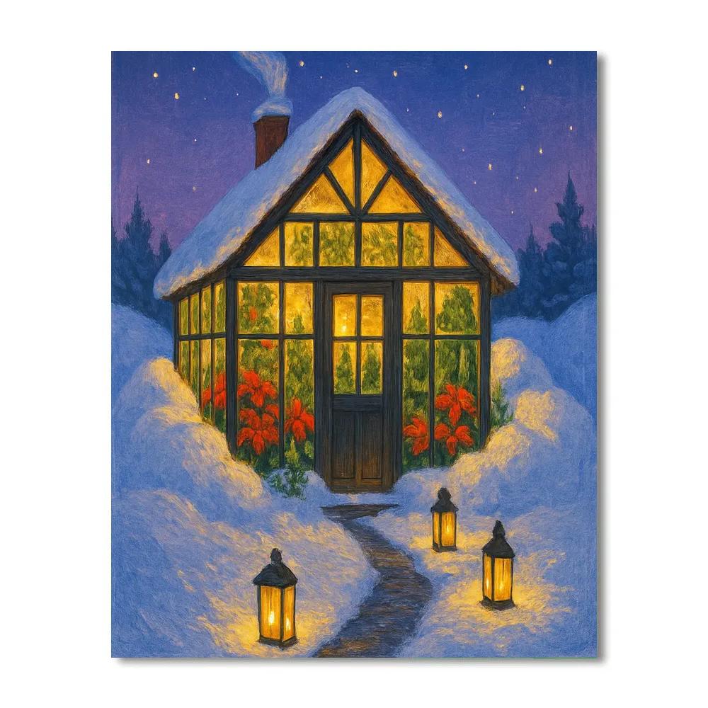 Christmas Greenhouse Cottage In The Snowdrift Paint by numbers kits