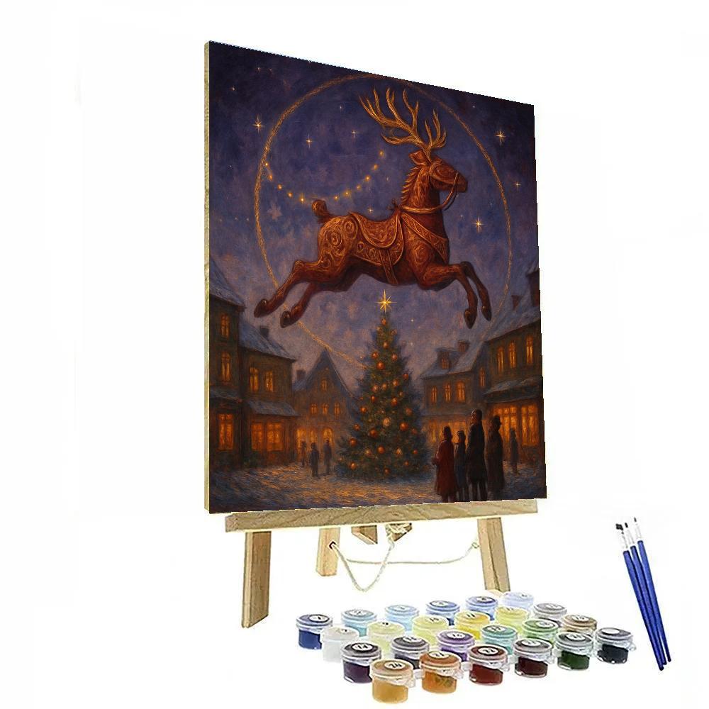 Christmas Reindeer Carousel Over The Town Square Number painting