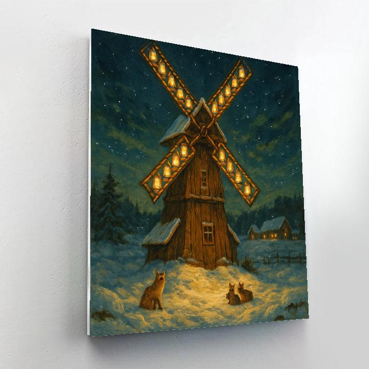 Snowbound Windmill With Holiday Lantern Blades painting number kit