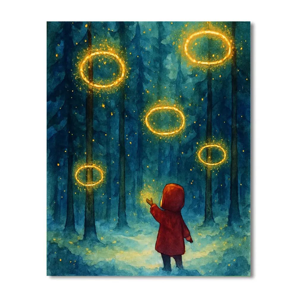 Christmas Firefly Forest With Snowy Fire Rings paint by numbers