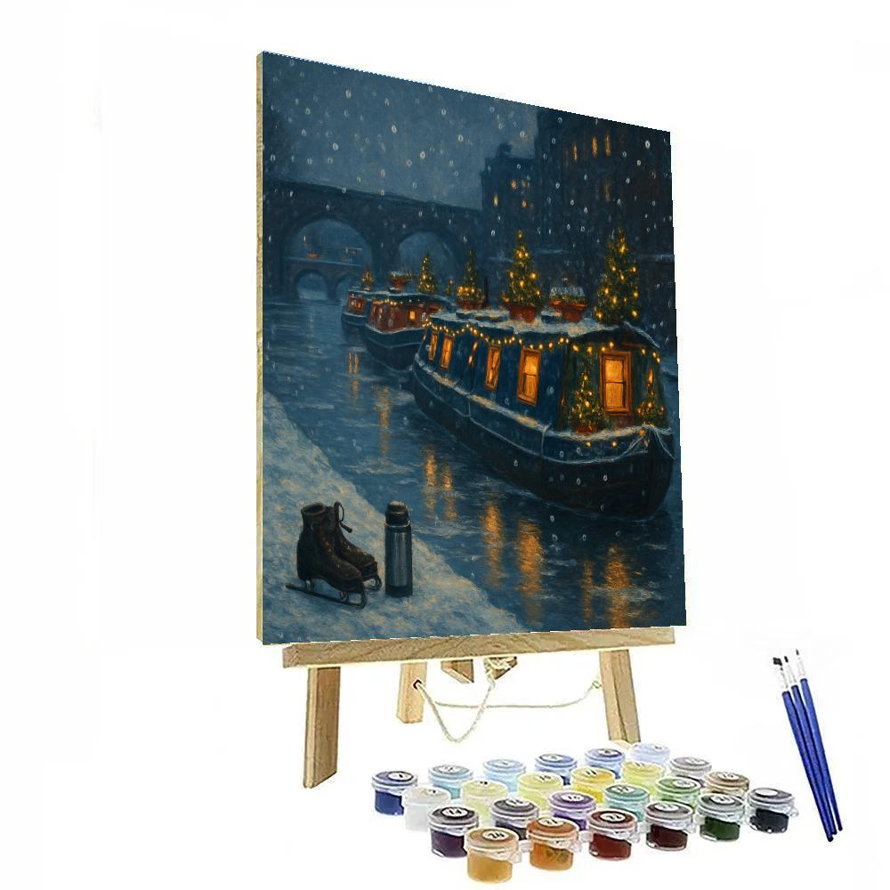 Frozen Canal Christmas Boat Houses paint by color