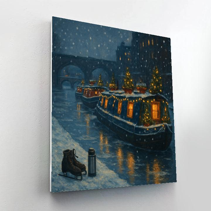 Frozen Canal Christmas Boat Houses paint by color