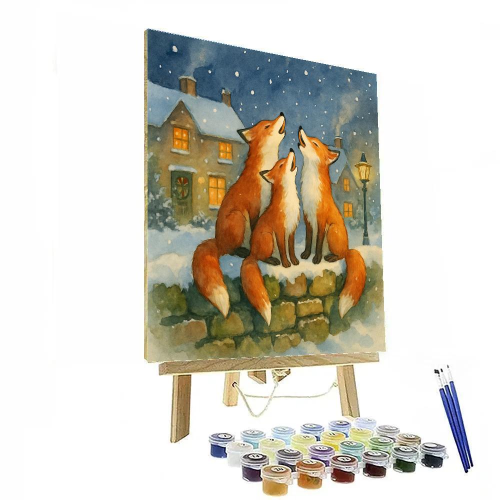 Christmas Carol Foxes On The Stone Wall Paint by numbers art