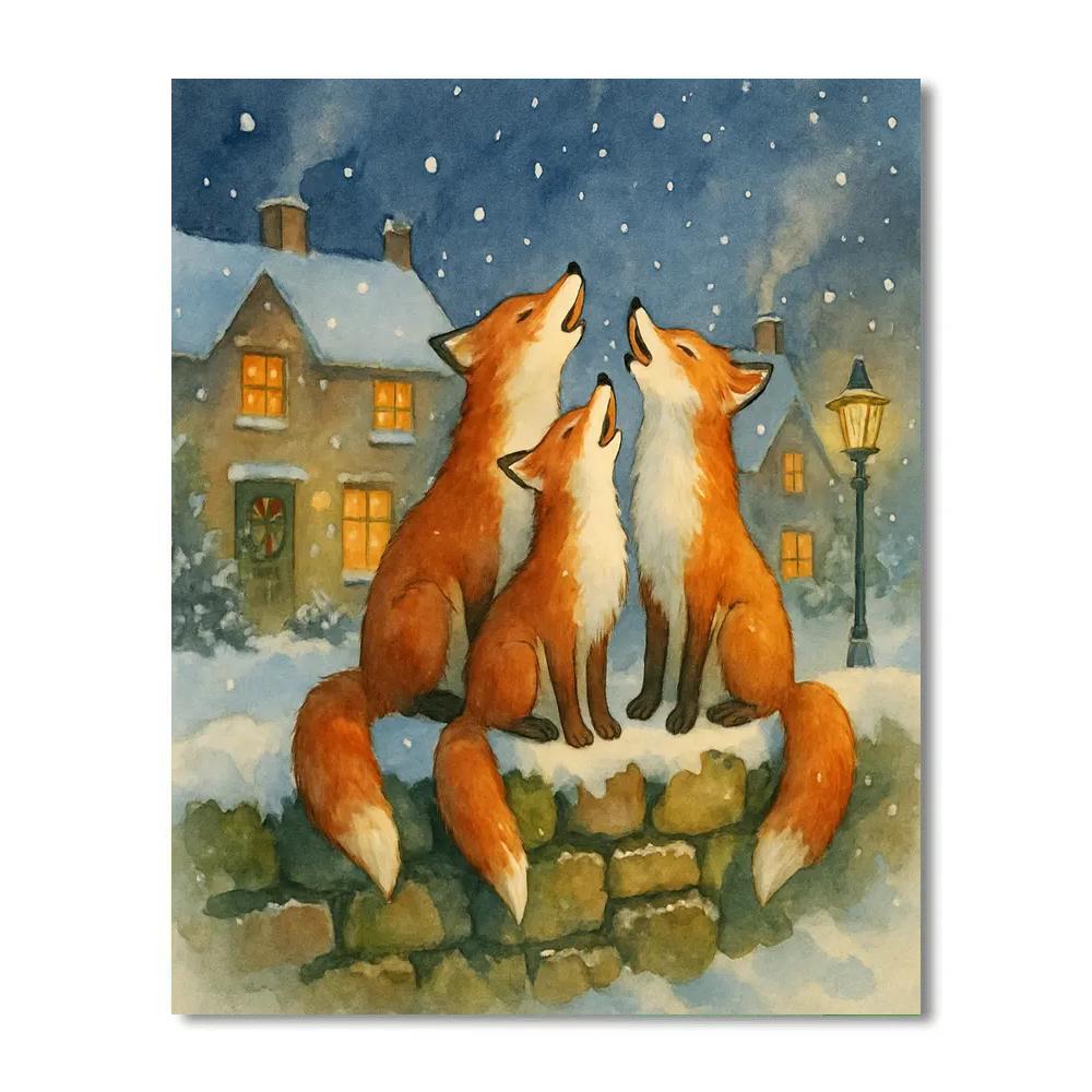 Christmas Carol Foxes On The Stone Wall Paint by numbers art