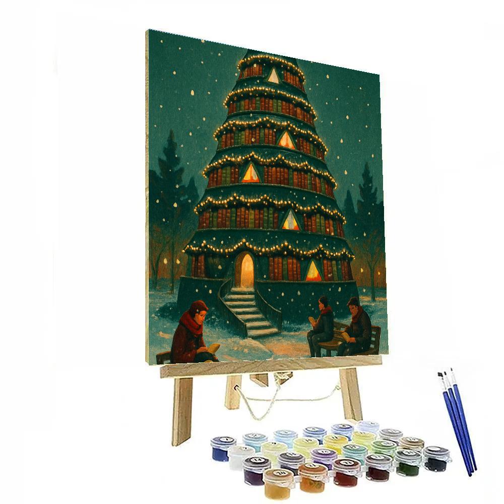 Christmas Tree Library Tower In The Town Center DIY paint by numbers