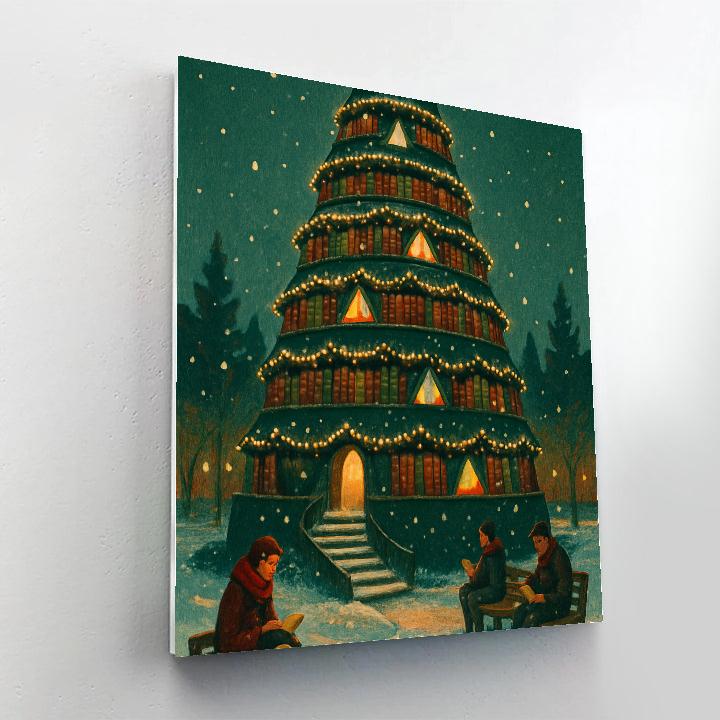 Christmas Tree Library Tower In The Town Center DIY paint by numbers