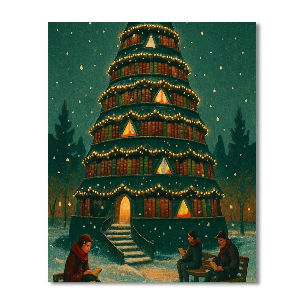 Christmas Tree Library Tower In The Town Center DIY paint by numbers