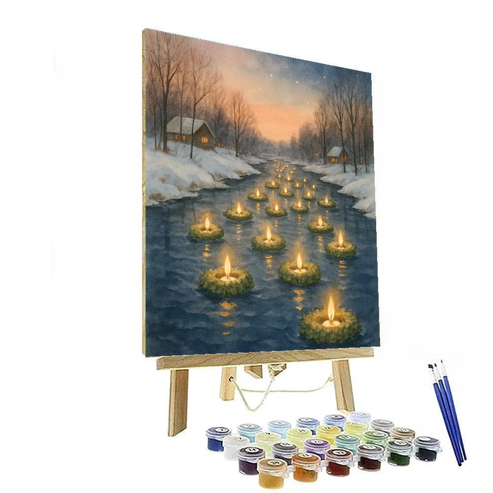 Christmas River Of Floating Evergreen Wreaths paint by number