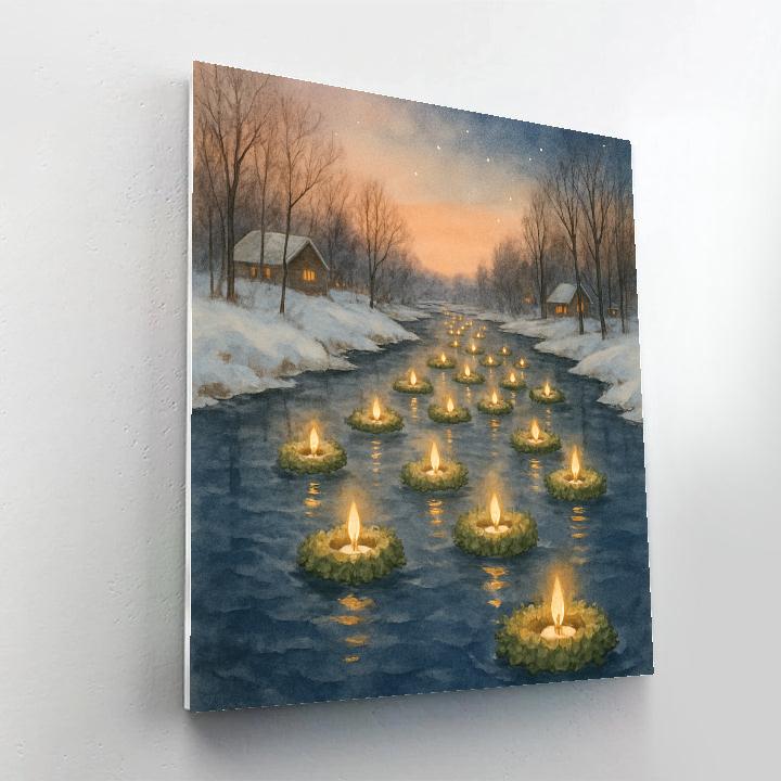 Christmas River Of Floating Evergreen Wreaths paint by number