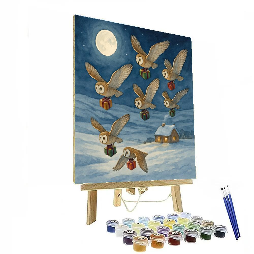 Christmas Owl Post Over The Frozen Moor painting number kit