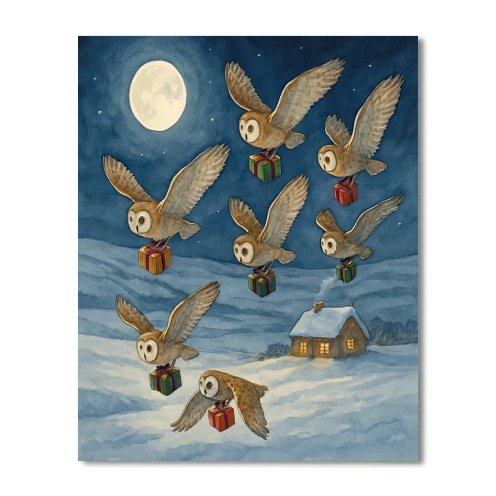 Christmas Owl Post Over The Frozen Moor painting number kit
