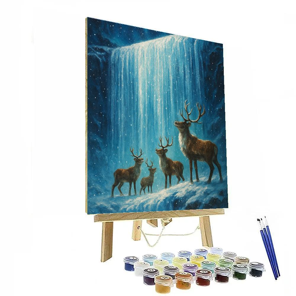 Christmas Reindeer Stargazing At The Frozen Falls Painting by numbers kit