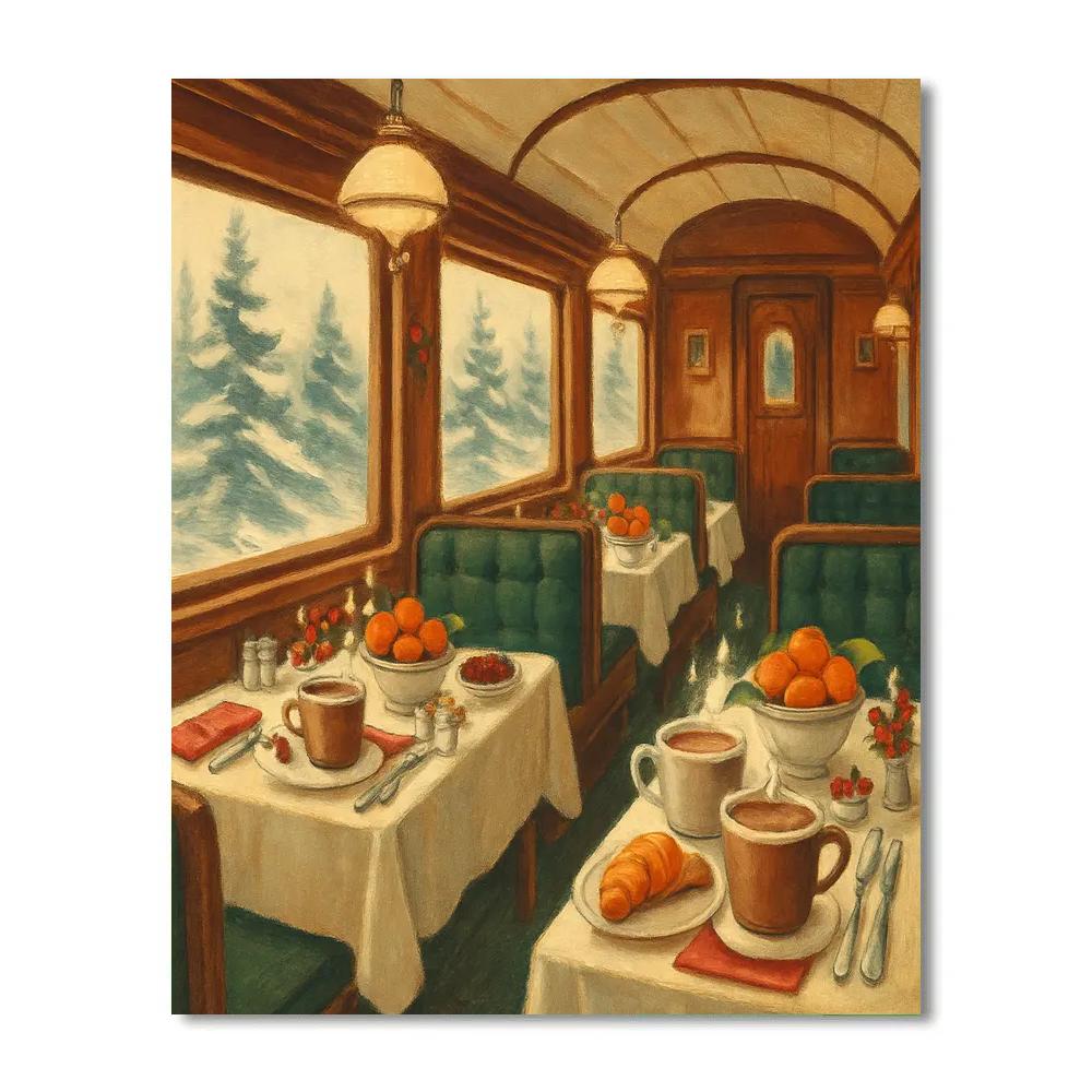 Christmas Breakfast Car On The Snow Express Numbered painting kits