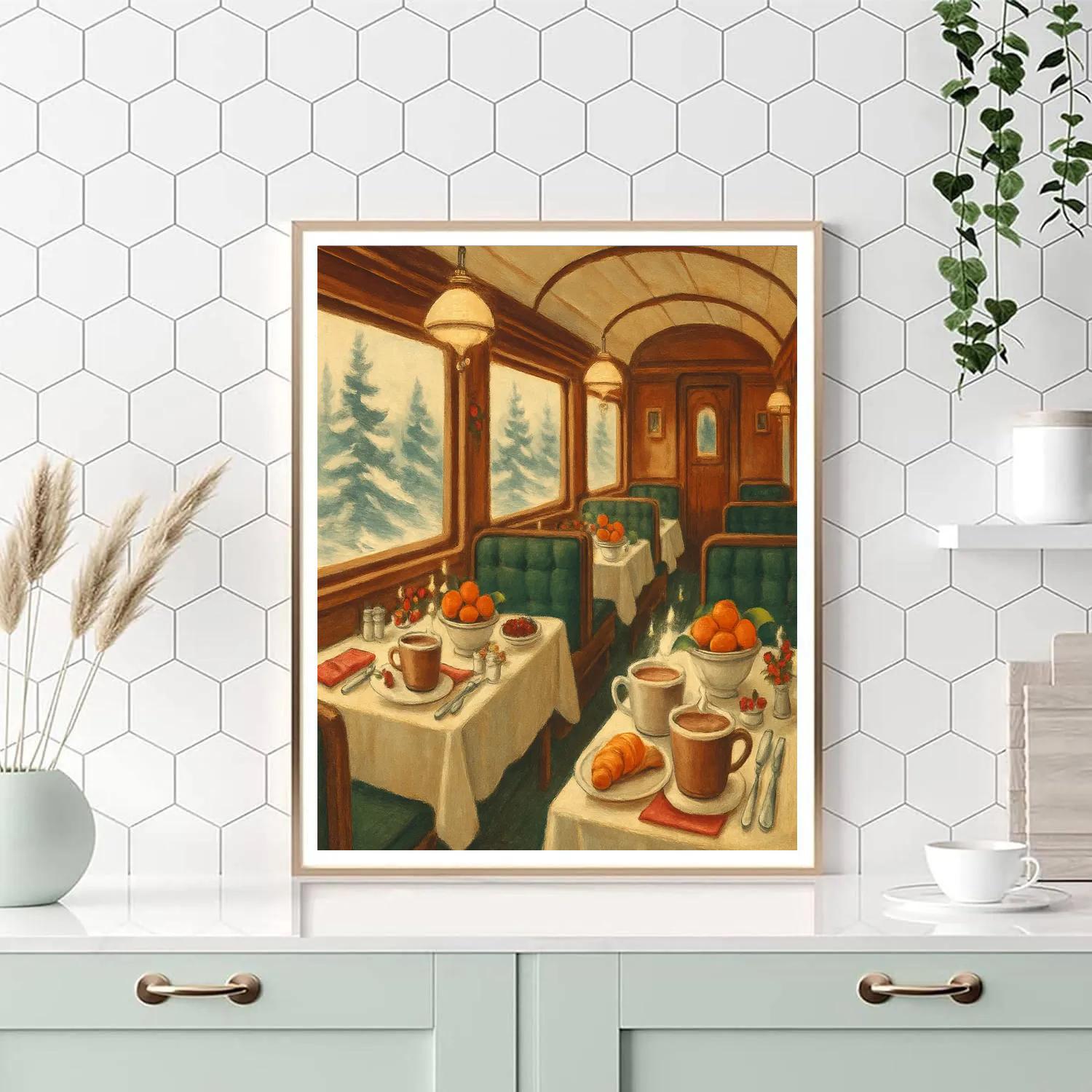 Christmas Breakfast Car On The Snow Express Numbered painting kits