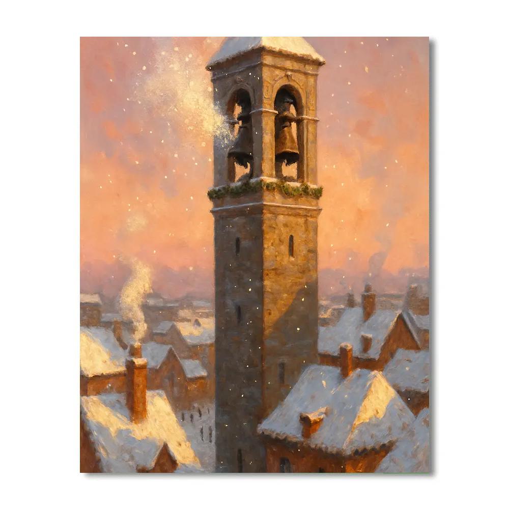 Christmas Bell Tower Above The Frozen City Paint by numbers kits
