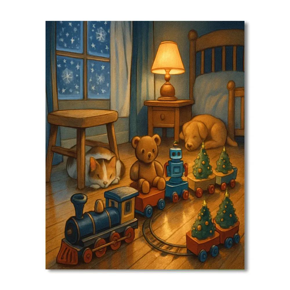 Christmas Train Of Toys Through The Nursery Paint by numbers art
