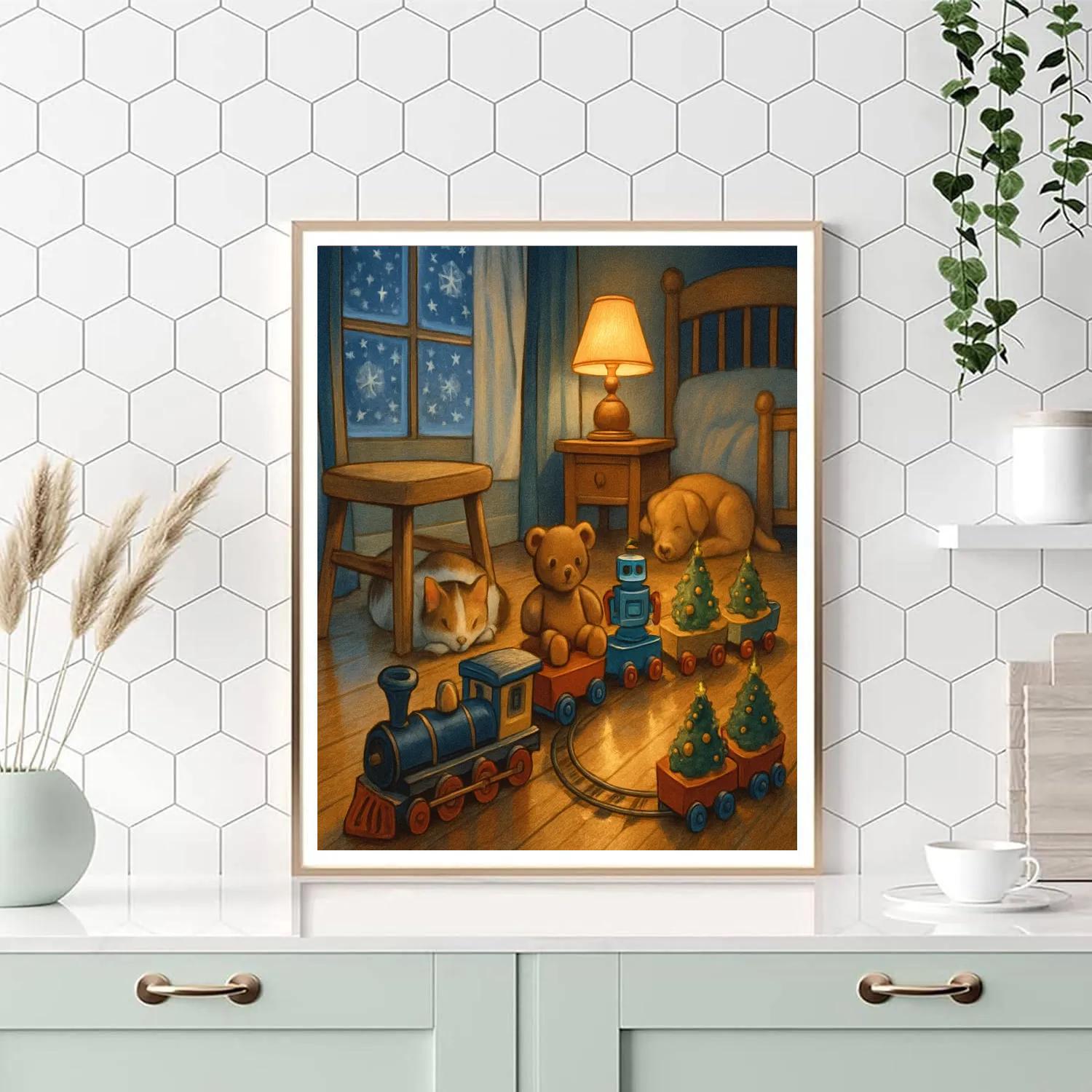 Christmas Train Of Toys Through The Nursery Paint by numbers art