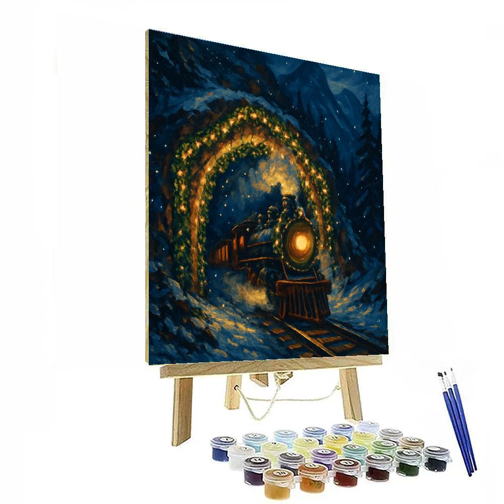 Christmas Mountain Train Tunnel Of Lights Paint by numbers art