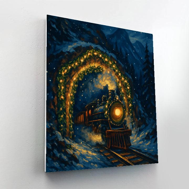 Christmas Mountain Train Tunnel Of Lights Paint by numbers art