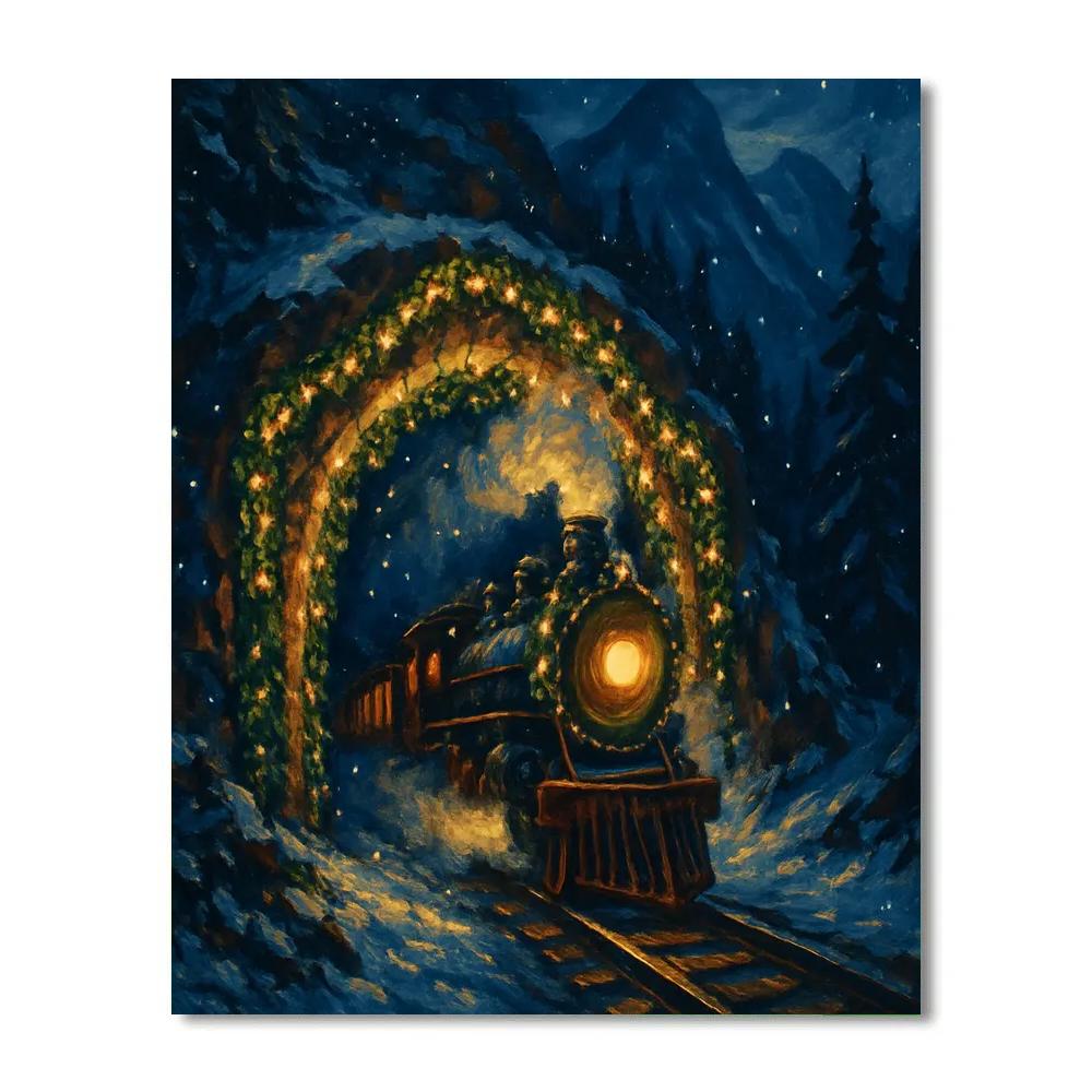 Christmas Mountain Train Tunnel Of Lights Paint by numbers art