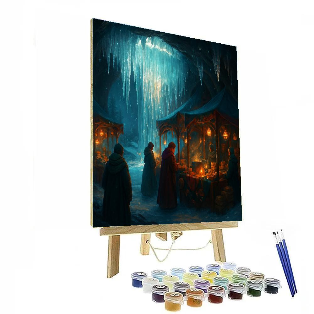 Christmas Night Market Under The Frozen Waterfall Paint by numbers art