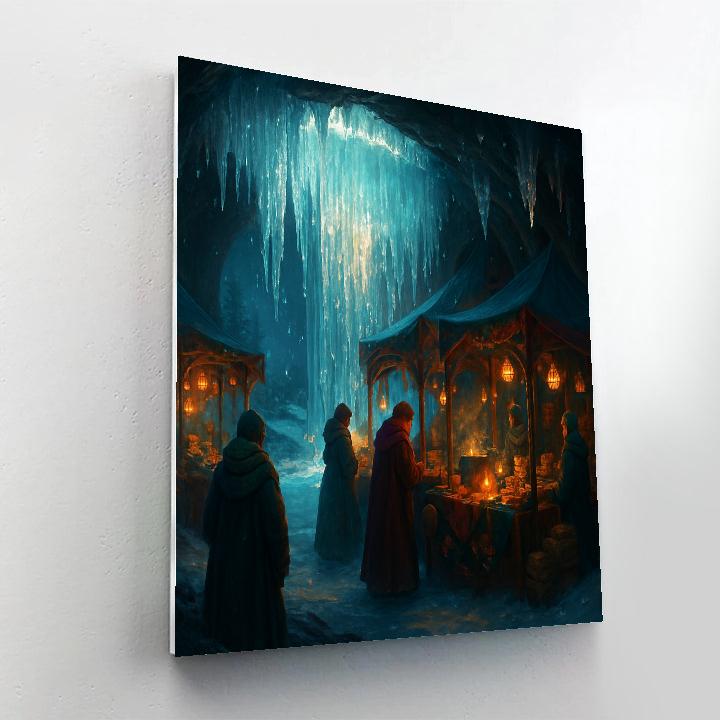 Christmas Night Market Under The Frozen Waterfall Paint by numbers art