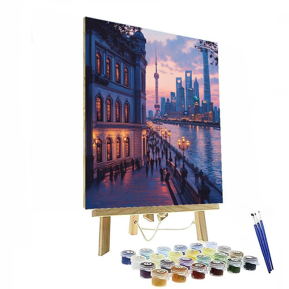 Evening Stroll Along The Bund Promenade Shanghai China paint by numbers